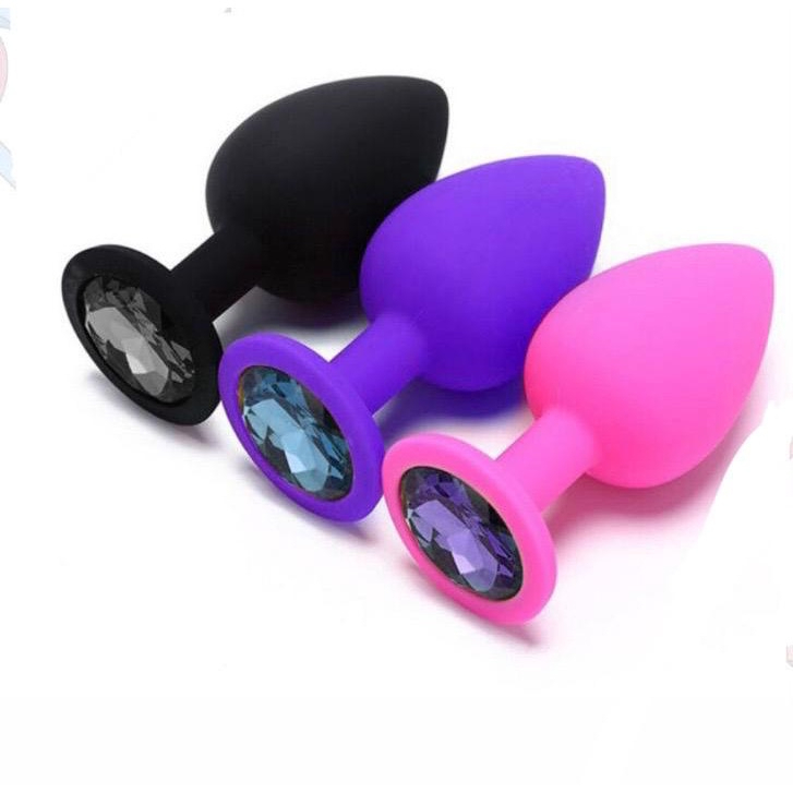 Plug Anal De Silicone P Cravejado Com Pedra na Base Aveludado
