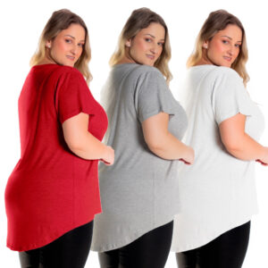 Blusas Femininas Plus Size Tampa Bumbum Mullet Alongada Kit com 3 Peças 1126-K3-C1