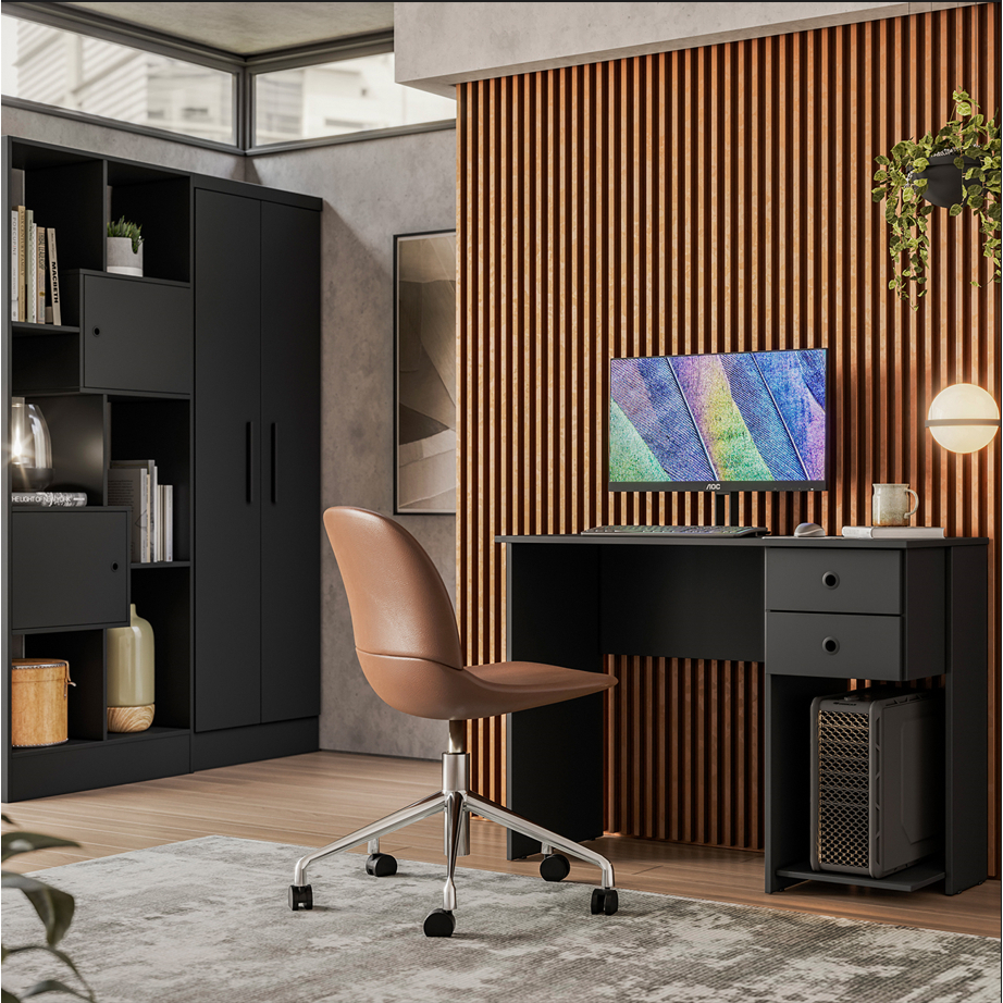 Mesa Escrivaninha 4115 para Computador Notebook com 2 Gavetas Suporte para CPU - Imagem 4